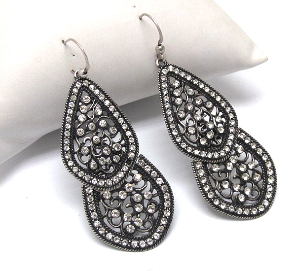 Crystal and filigree metal dual level earring