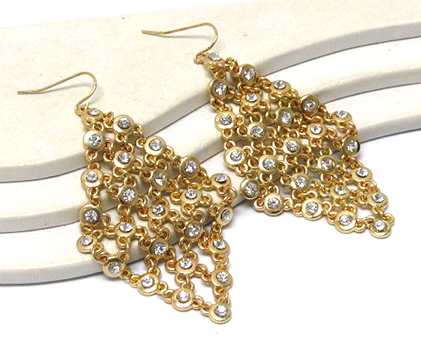 Crystal and metal chain diamond shape earring