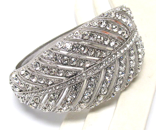 Pave crystal metal leaf hinge bangle