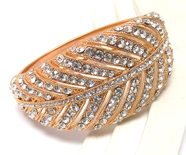 Pave crystal metal leaf hinge bangle