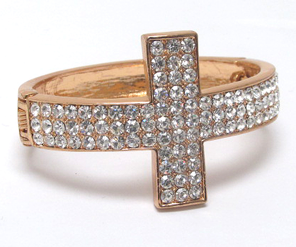 Crystal cross metal hinge bangle