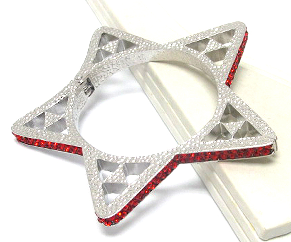 CRYSTAL SIDE STAR SHAPE THINE METAL HINGE BANGLE