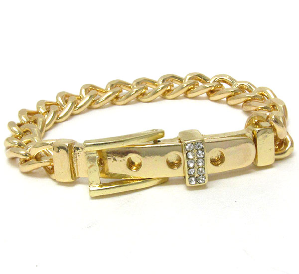 Crystal deco buckle and chian band bracelet