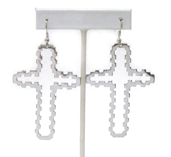 Pixel metal cross earring