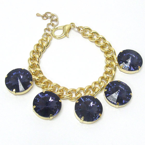 Multi glass stone dangle thick metal chain bracelet