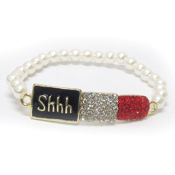 Crystal lipstick pearl beads stretch bracelet