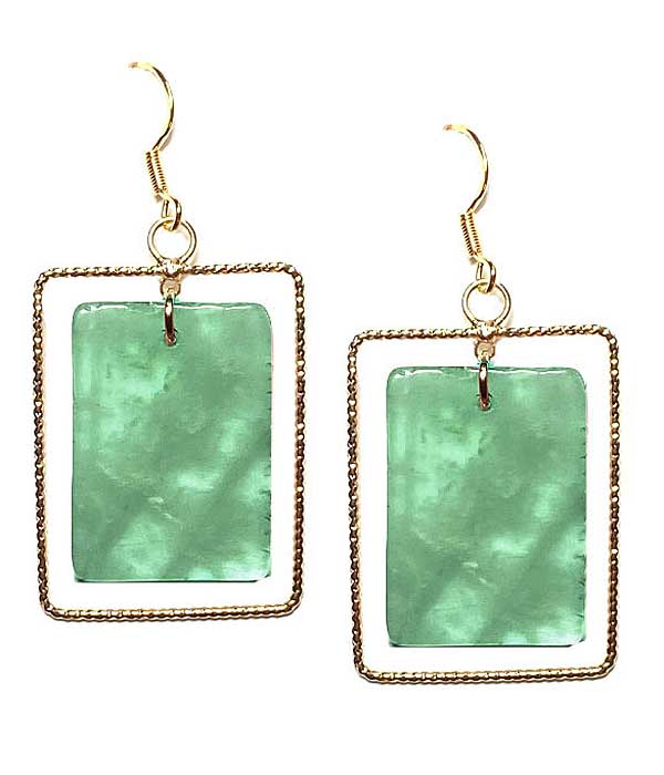 SEMI PRECIOUS STONE DANGLE AND SQUARE HOOP EARRING