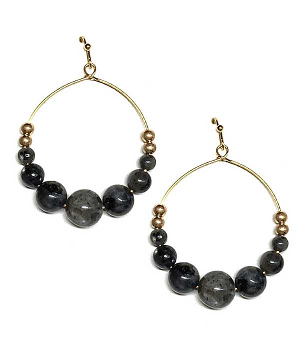 Semi precious stone ball wire hoop earring
