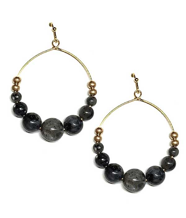 SEMI PRECIOUS STONE BALL WIRE HOOP EARRING