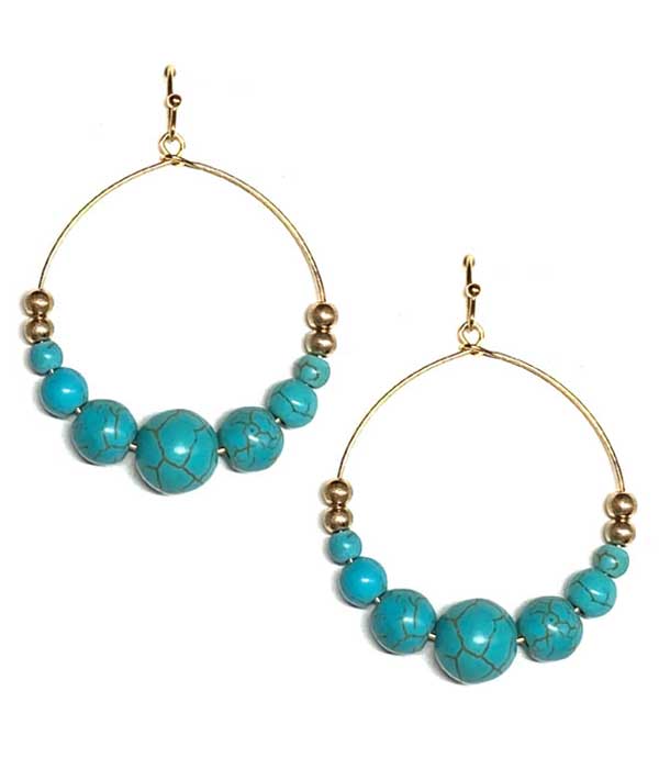 SEMI PRECIOUS STONE BALL WIRE HOOP EARRING