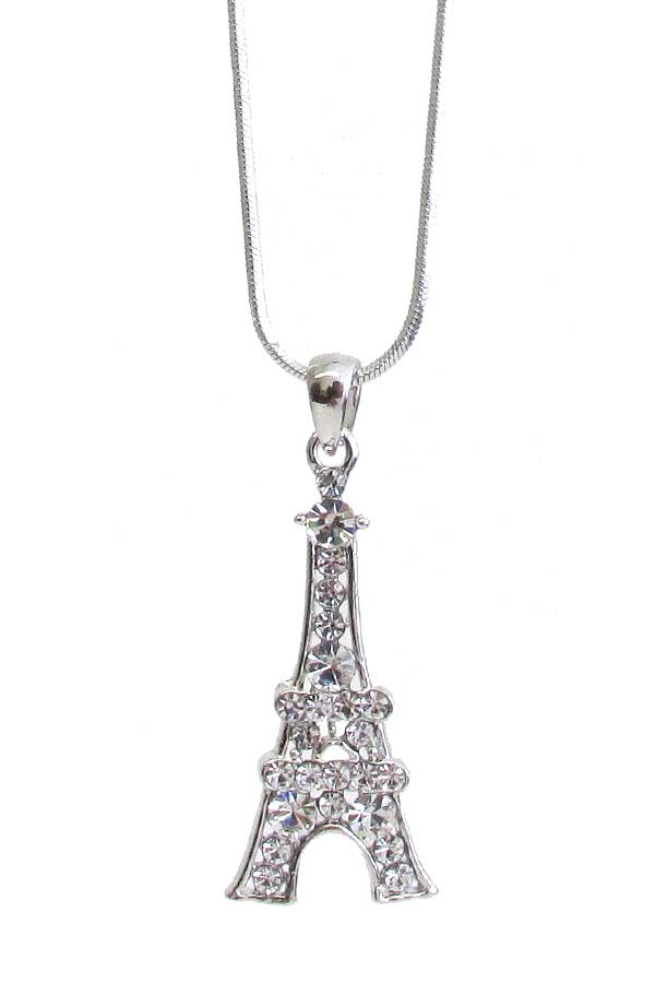 WHITEGOLD PLATING CRYSTAL EIFFEL TOWER PENDANT NECKLACE