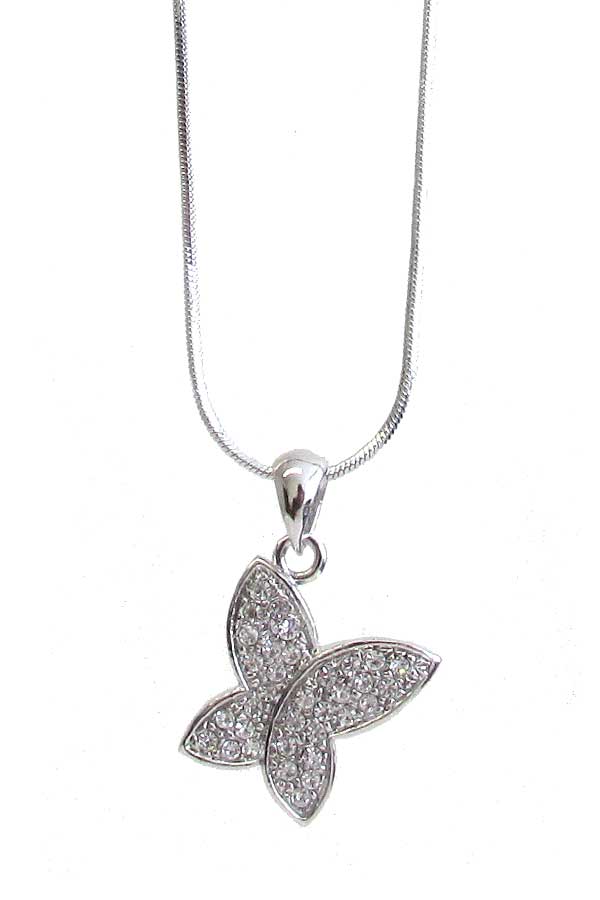 WHITEGOLD PLATING CRYSTAL BUTTERFLY PENDANT NECKLACE