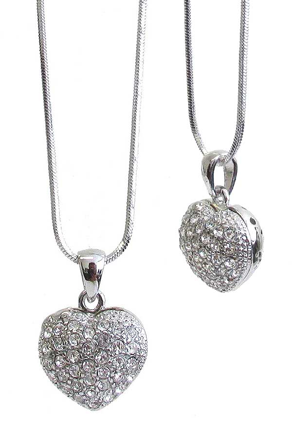 WHITEGOLD PLATING CRYSTAL PUFFY HEART PENDANT NECKLACE