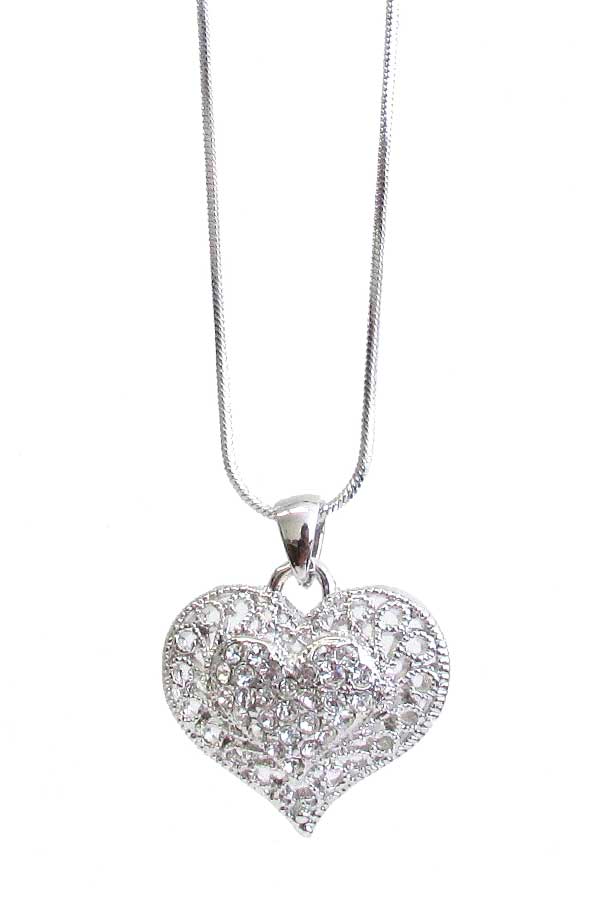 MADE IN KOREA WHITEGOLD PLATING CRYSTAL HEART PENDANT NECKLACE