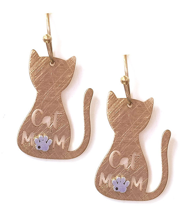 PET LOVERS THEME SCRATCH METAL CAT EARRING - CAT MOM