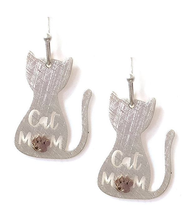 PET LOVERS THEME SCRATCH METAL CAT EARRING - CAT MOM