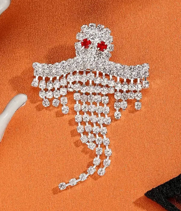 Halloween theme rhinestone ghost brooch