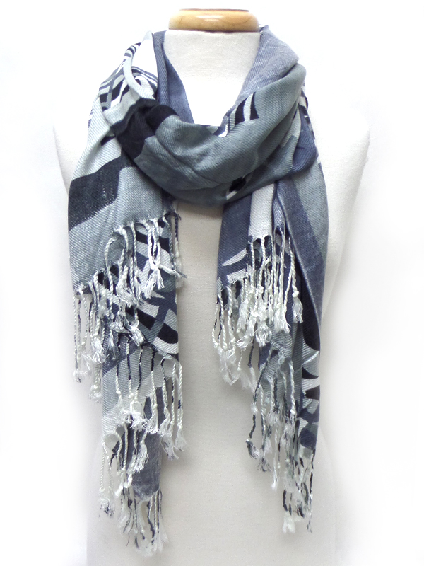 Designer pattern and fringe pashmina