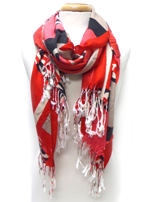 Designer pattern and fringe pashmina