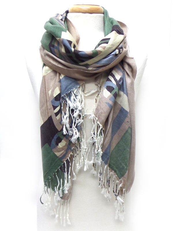 Designer pattern and fringe pashmina