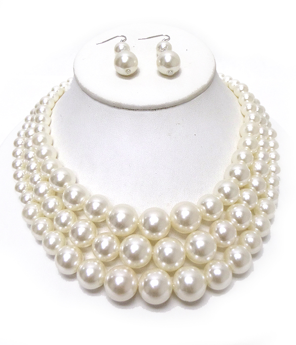 3 layer pearl necklace set