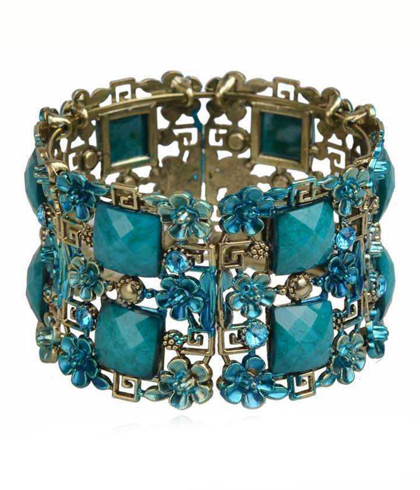 Multi stones flower stretch bracelet 