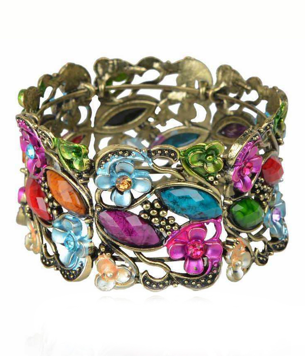Multi stones flower stretch bracelet
