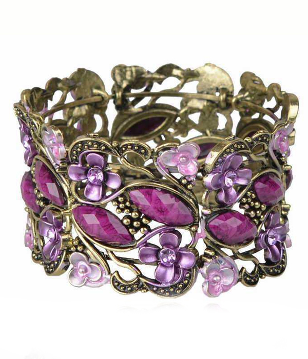 Multi stones flower stretch bracelet 