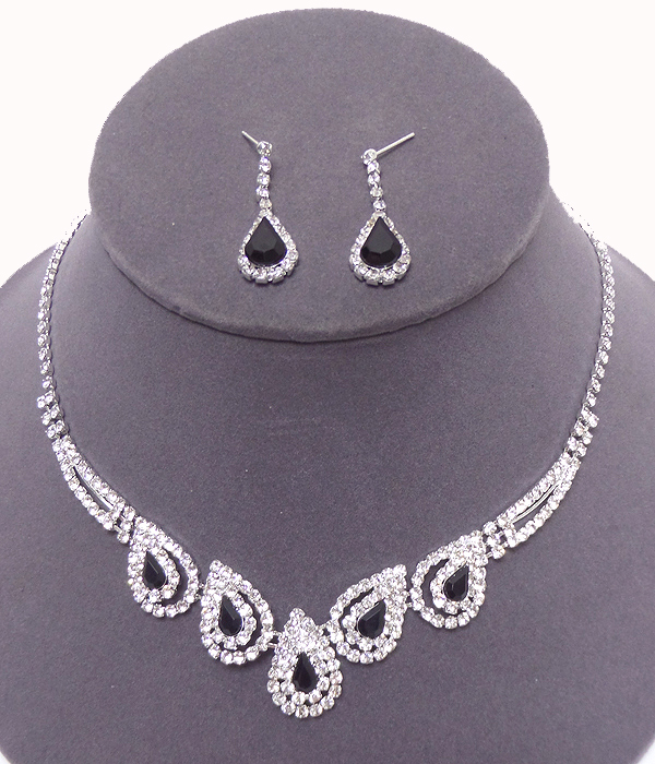 Linked teardrop rhinestone necklace set 