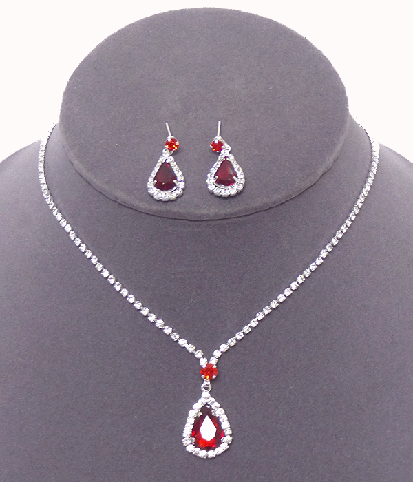 Teardrop pendant rhinestone necklace set 