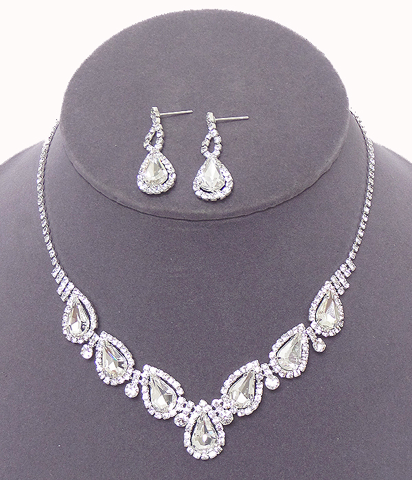 Linked teardrop rhinestone necklace set