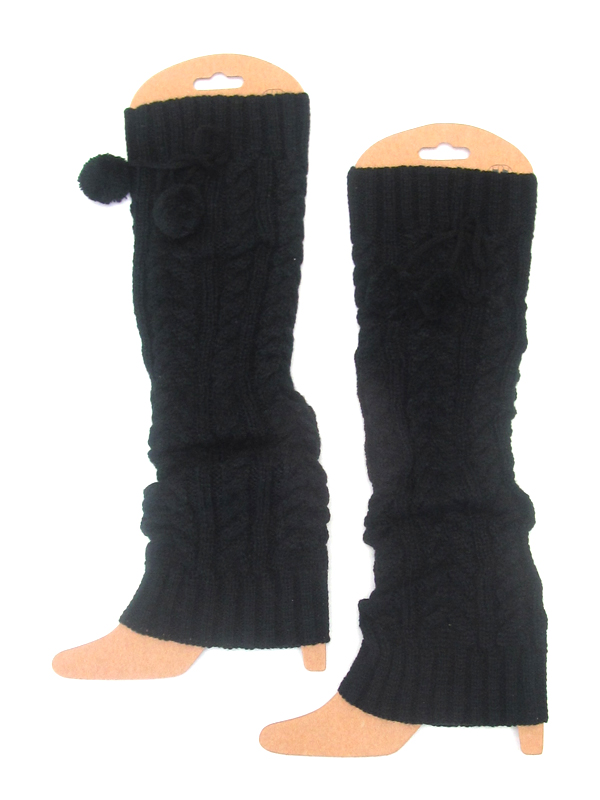 Fur ball accent long crochet leg warmer - boot cuffs