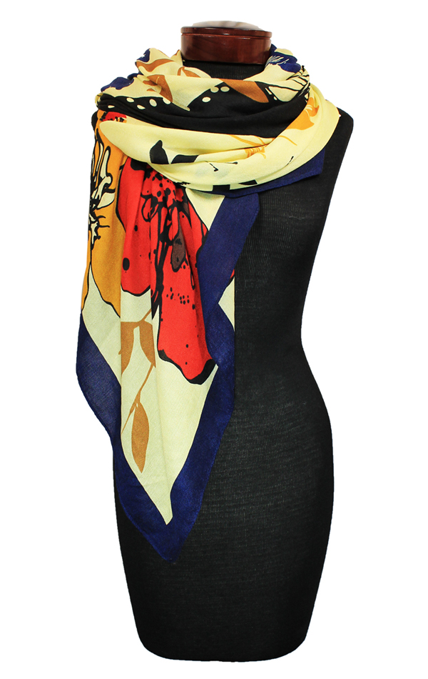 Flower and dragonfly square scarf