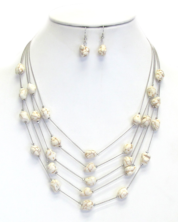 Multi layer stone link necklace set