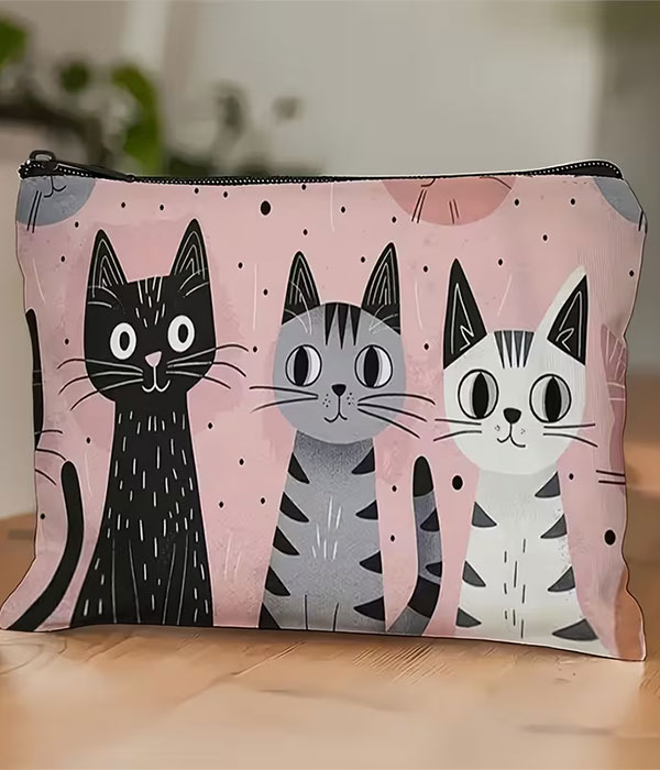Cat print cosmetic makeup bag
