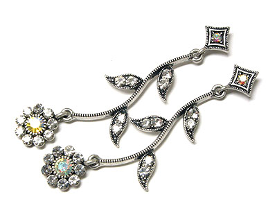 Crystal flower shape burnish earring