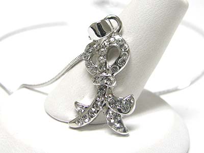 Made in korea whitegold plating crystal stud double bow  pendant necklace