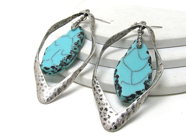 Oval shape gringed natural stone slice dangle earring