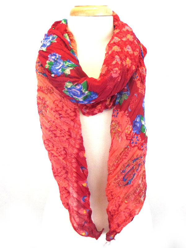 Ameba print wrinkled scarf 