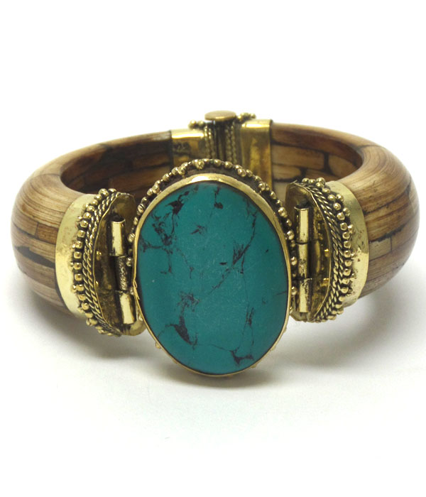 Chunky turquoise stone hinge bracelet