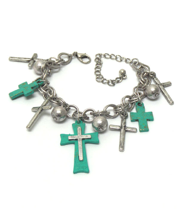 Vintage rustic cross charm bracelet