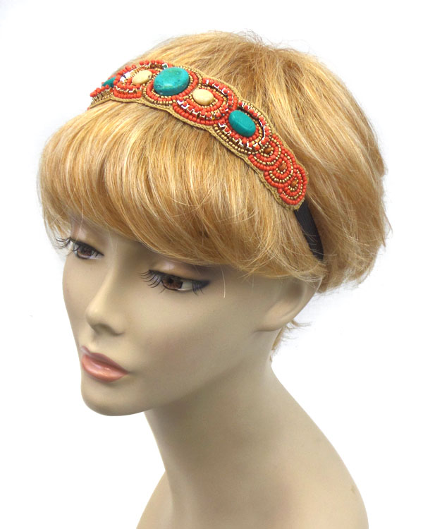Handmade multi beads and stone headband