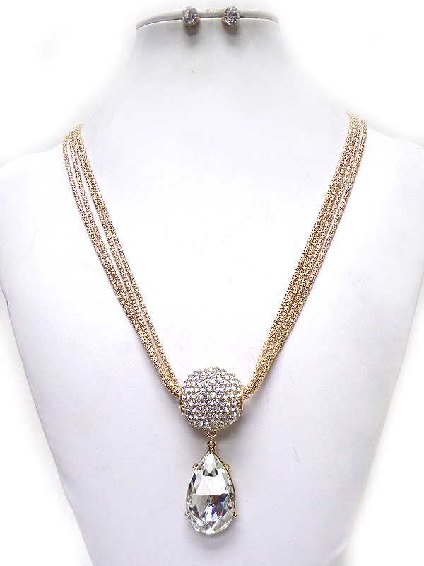Multi layyer chain teardrop crystal drop necklace set