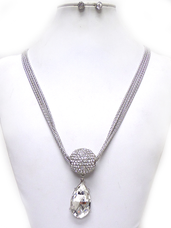 Multi layyer chain teardrop crystal drop necklace set