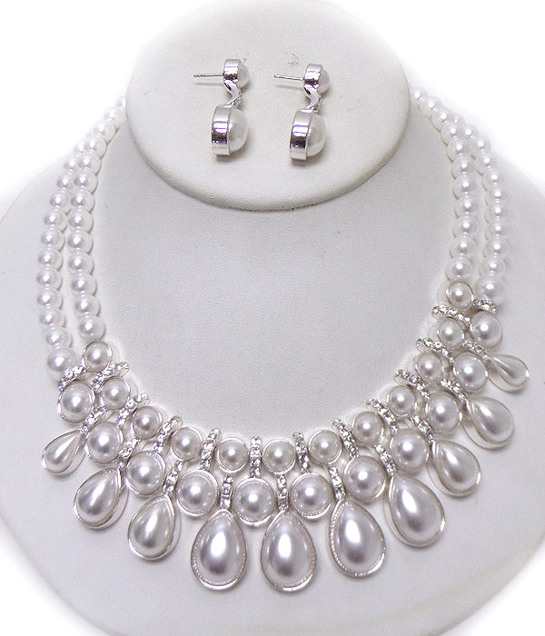 Multi shape pearls double layer necklace set