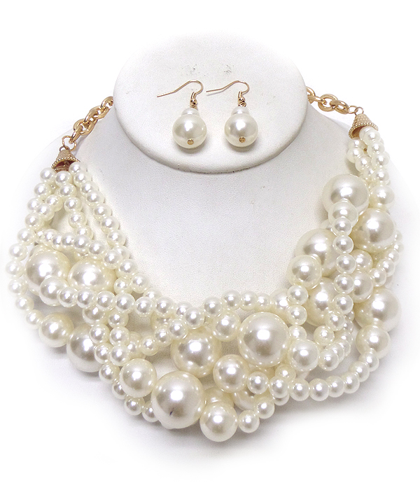 Twisted multi shape perls necklace set