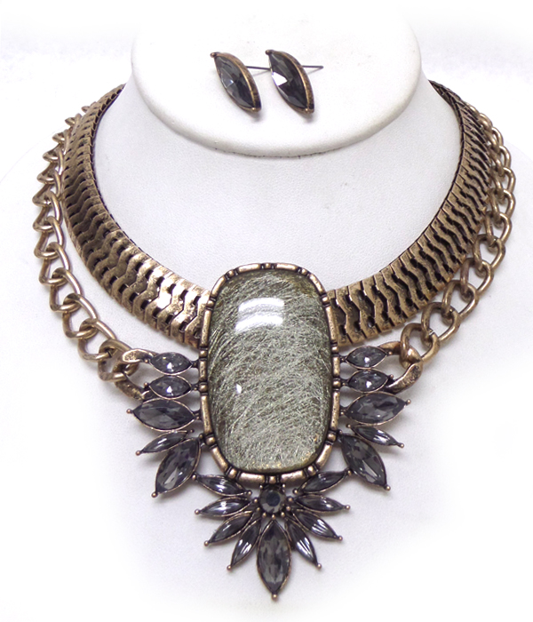 Multi style chain stone center drop statement necklace set