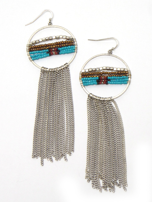 Hoop seedbeads tassel drop fish hook earrings