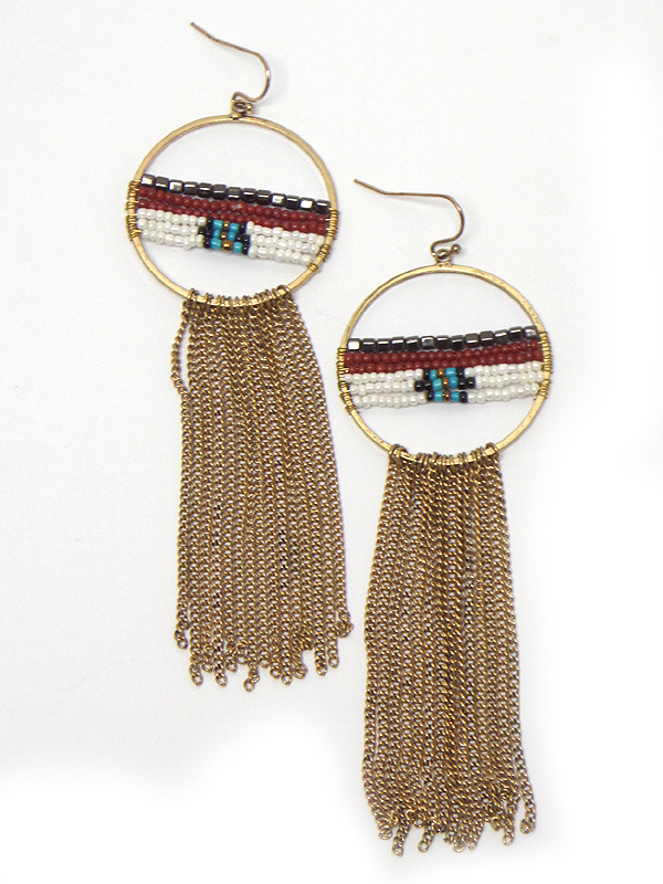 Hoop seedbeads tassel drop fish hook earrings