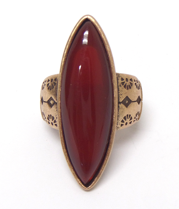 Thin shape stone metal textured ring